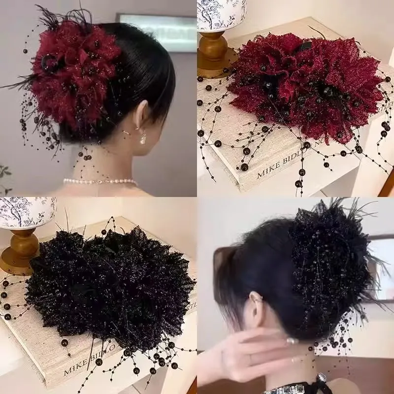 Klip Hiu Mengkilap Serbaguna dengan Rumbai Meningkatkan Volume Rambut Aksesori Rambut Elegan Baru ﻿