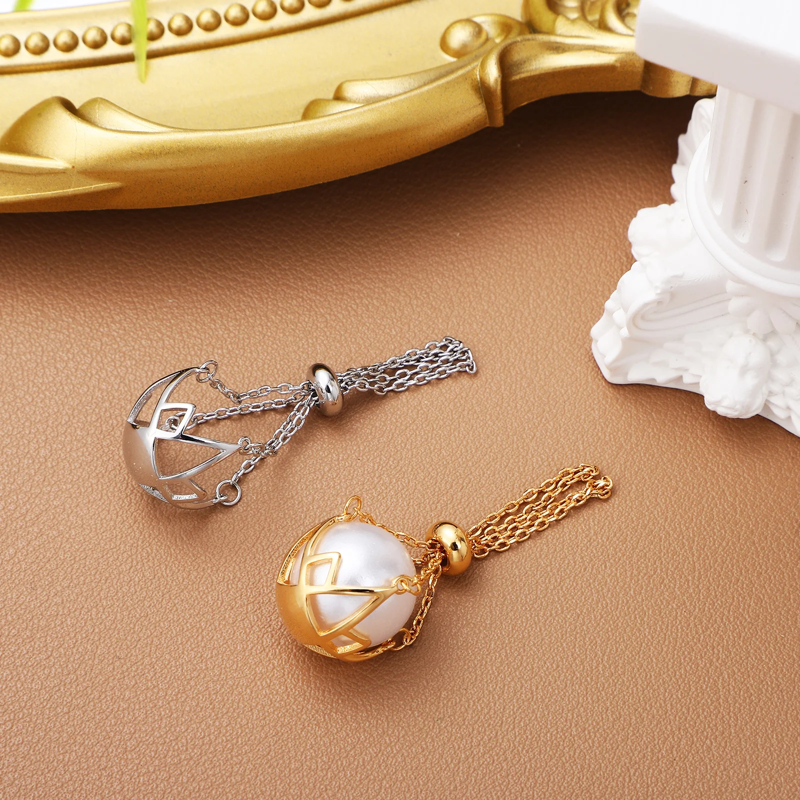 

2 pcs Stone Holder Necklace Gold Crystal Cages For Necklaces Silver Diy Pendant For Women Jewelry Making Cage Necklaces