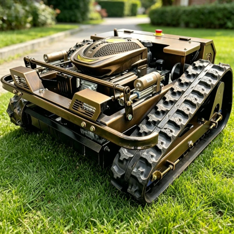 Remote Crawler Lawn Mower 50 Degree Slope Adaptable Tracked RC Grass Cutting Robot For Orchard Dam Slope Maintenance