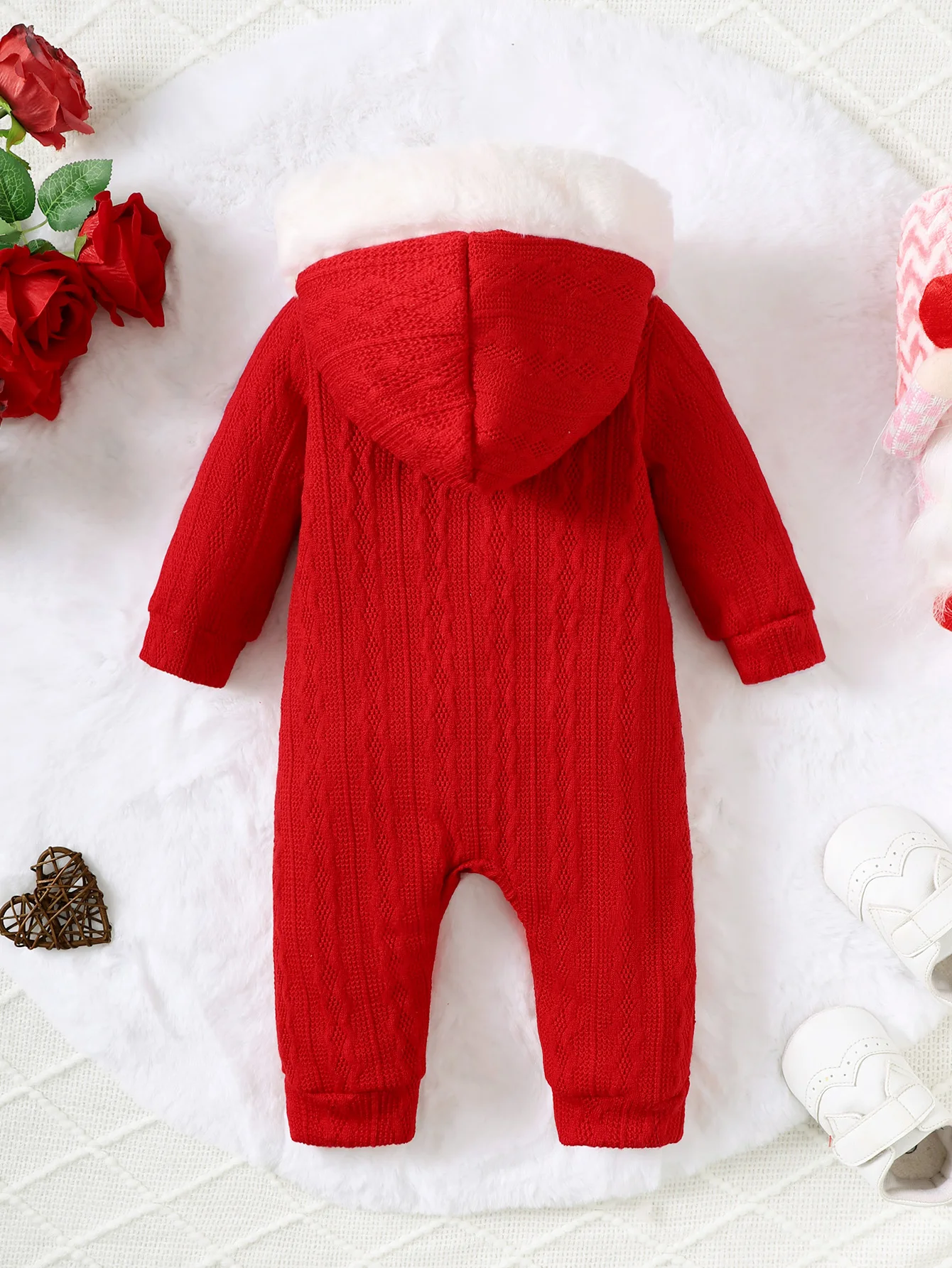 Autumn And Winter 1-24m Knitted Jumpsuit For Baby Girls With Hooded Bow And Breasted Design Feeling Cute Baby Girls\' Clothes