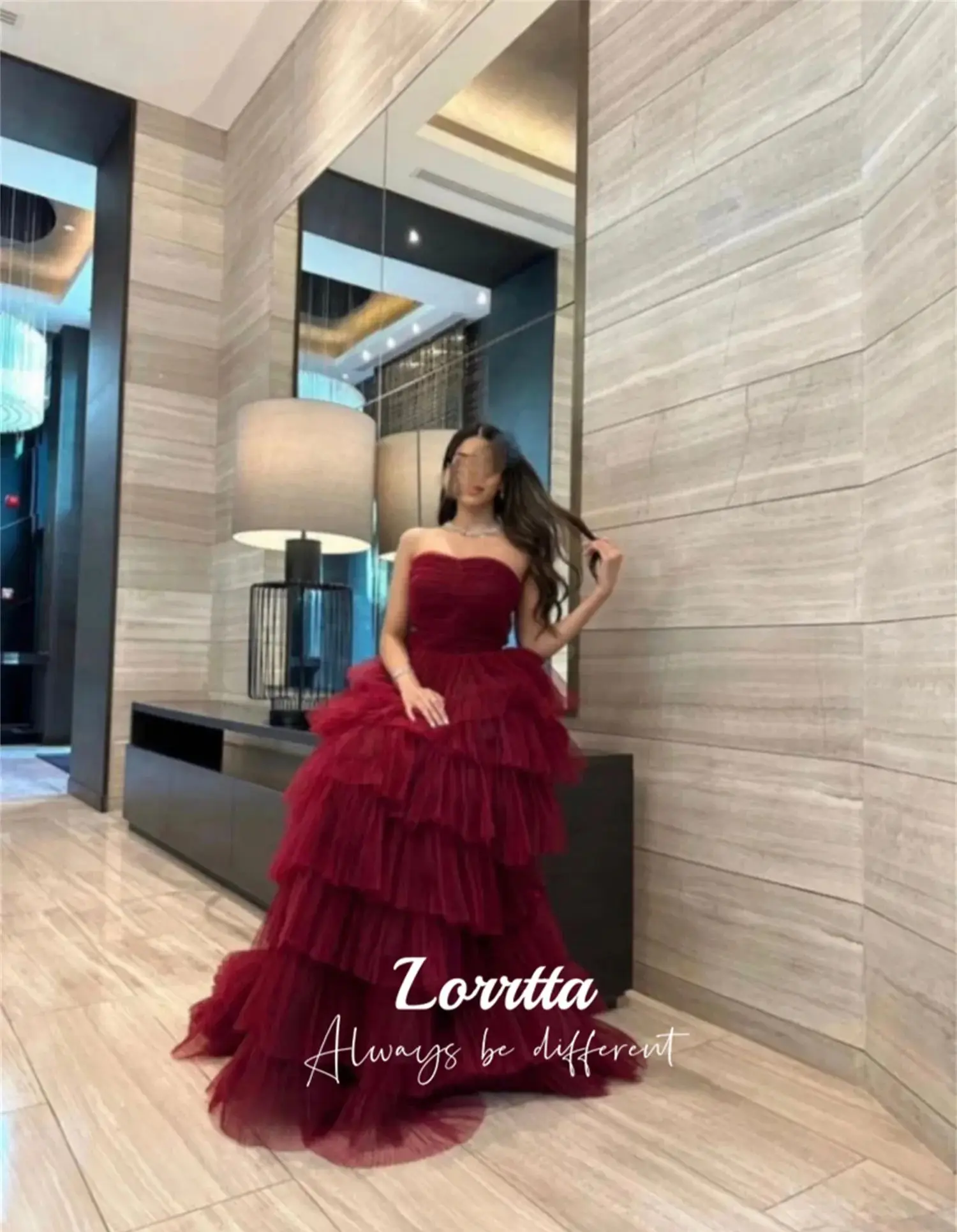 Lorrtta Sweetheart Burgundy Tulle Prom Dress Long Tiered Skirt Retro A-Line Party Dress Simple Class Reunion Dress Customized