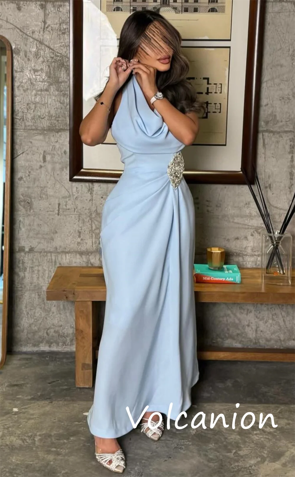 Customized Intricate Jersey Sequined Pleat A-line Backless Midi Dresses Bespoke Occasion Fashion Matching