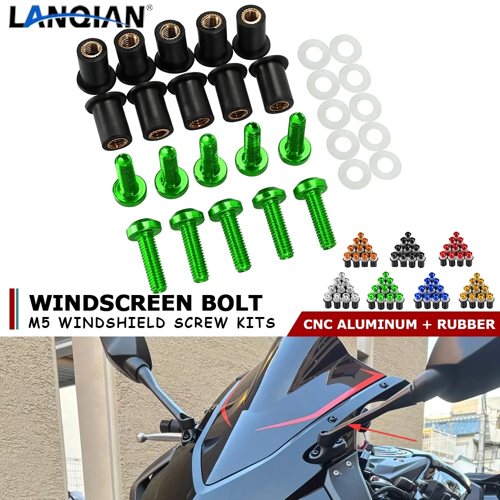 

For Kawasaki KX KLX KDX 65 85 100 125 150 250 450 F R S SR D-TRACKER 5mm 10PCS Windscreen Windshield Bolts Screws Nut Fastener
