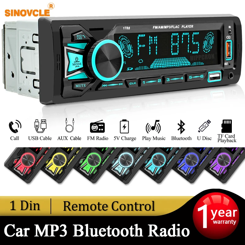 SINOVCLE 1 Din Car Radio Stereo Bluetooth Digital MP3 Player FM Receiver With Remote Control AUX/USB/TF Card In Dash Kit