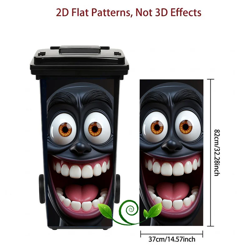 1pc Black Exaggerated Grinning Ghost Face Themed Trash Can Decal Wall Sticker, Ideal for Outdoor Trash Cans, Walls, Home Decor.
