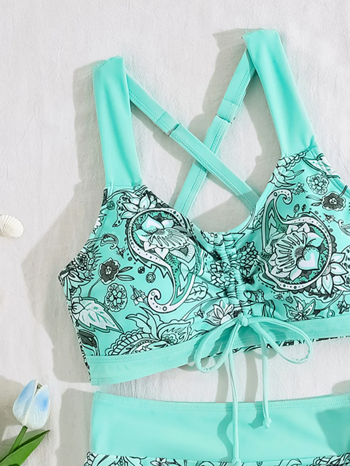 Set tankini con stampa floreale vintage Gonna a pieghe sul davanti da donna Costume da bagno 3 pezzi 2025 Costume da bagno a vita alta Costumi da bagno di grandi dimensioni XXXL