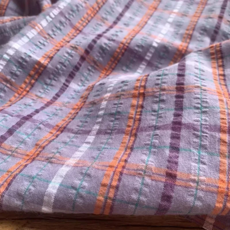 

Purple orange color woven salt-reduced texture check pattern summer and autumn dress, shirt, home wear DIY clothing fabric