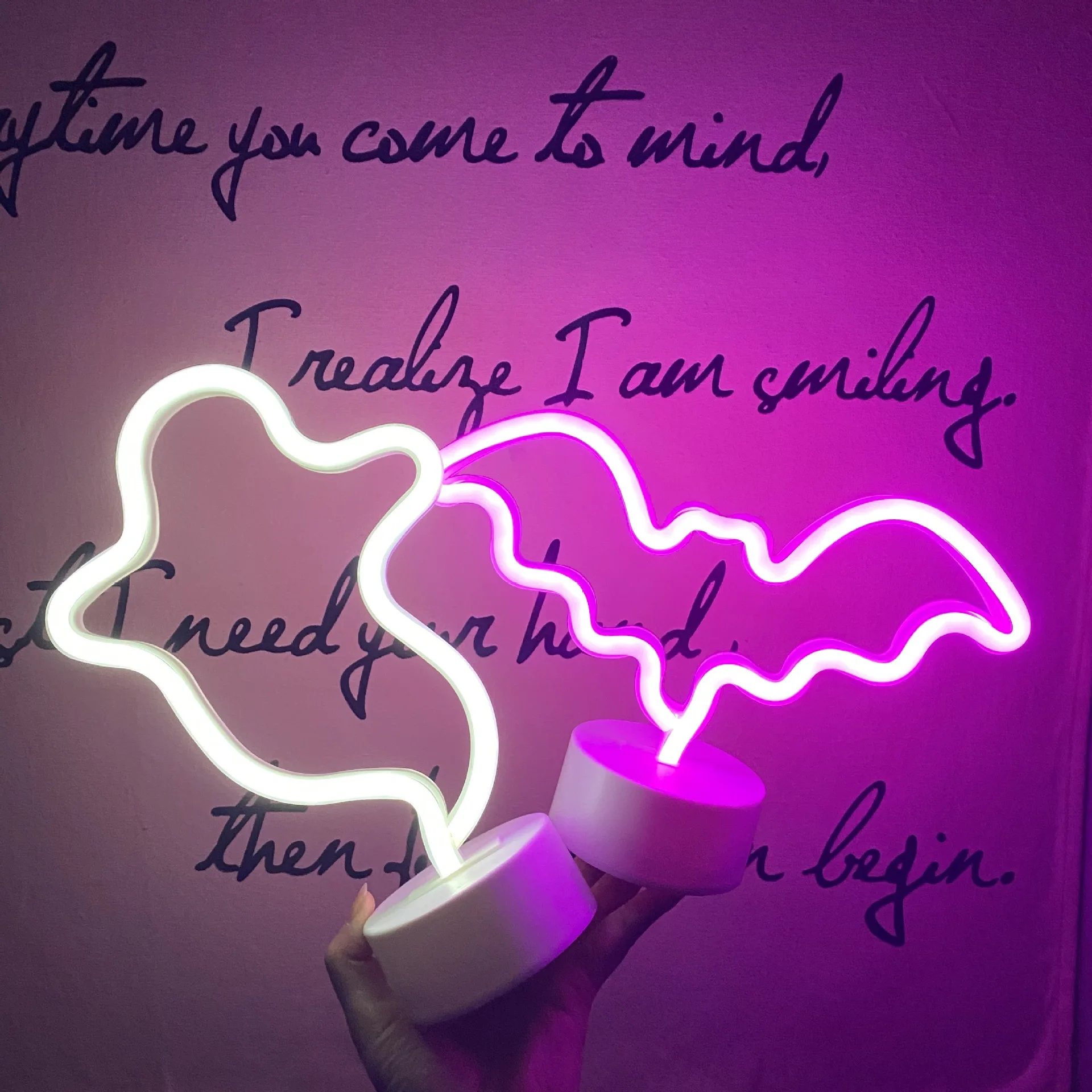 Halloween personalizado led sinal de néon morcego fantasma forma animal atmosfera decoração villa festa luz da noite usb ou alimentado por bateria