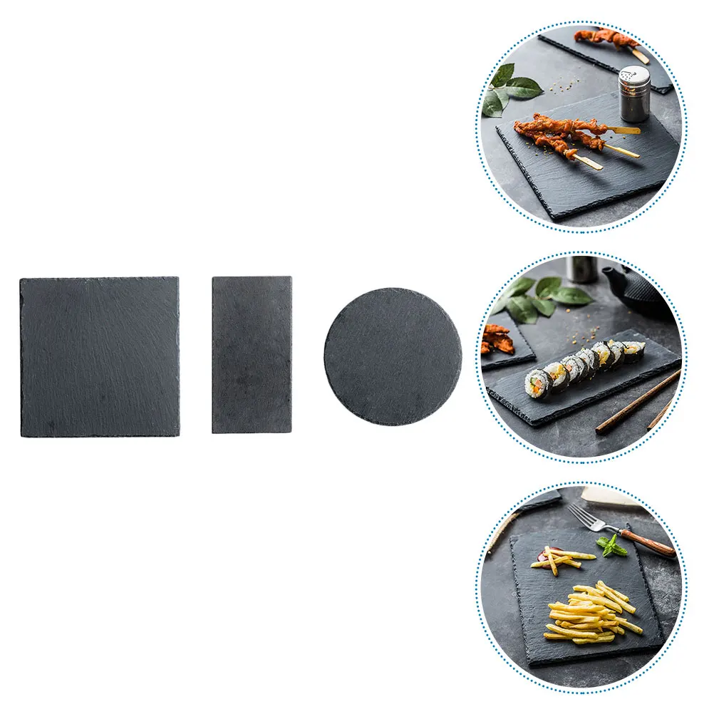 

3pcs Stone Sushi Tray Black Smooth Surface Easy Clean For Home Restaurant Hotel Steak Dessert Serving Dish Kitchen Bar
