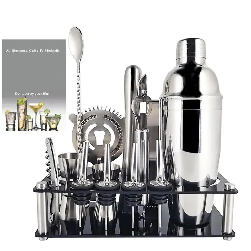 13Pcs Cocktail Shaker 750/600ml 800/600ml Boston Stainless Steel Mixer Bartender Tools Bar Set Cocktail Recipe With Wine Stand