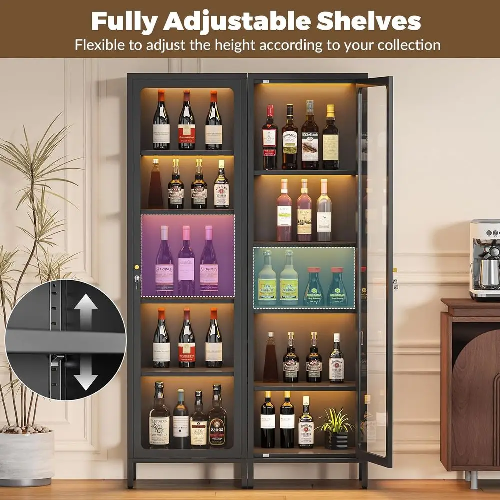 69 Glass Display Cabinet with Lock & 13-Color LED Lights, 5-Tier Metal Cabinet for Collectibles, Action Figures, Trophies (Black view 6