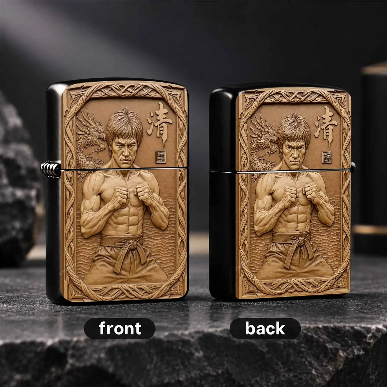 Creative Wood Carving Style Lighter, Exquisite Relief Dragon Pattern Eastern Style Style Commemorative Piece, Trendy Unique Gift, Perfect For Daily Use Gifting Collection, Fits All Scenarios As Special Practical Portable Souvenir A Humorous