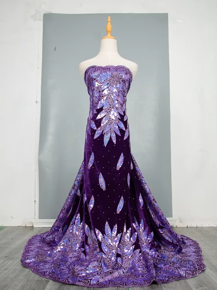 

African Sequined Velvet Lace Fabric French Lace Fabric Nigerian Velvet Lace Fabric for Women Wedding Party Dresses,5yards TY3576