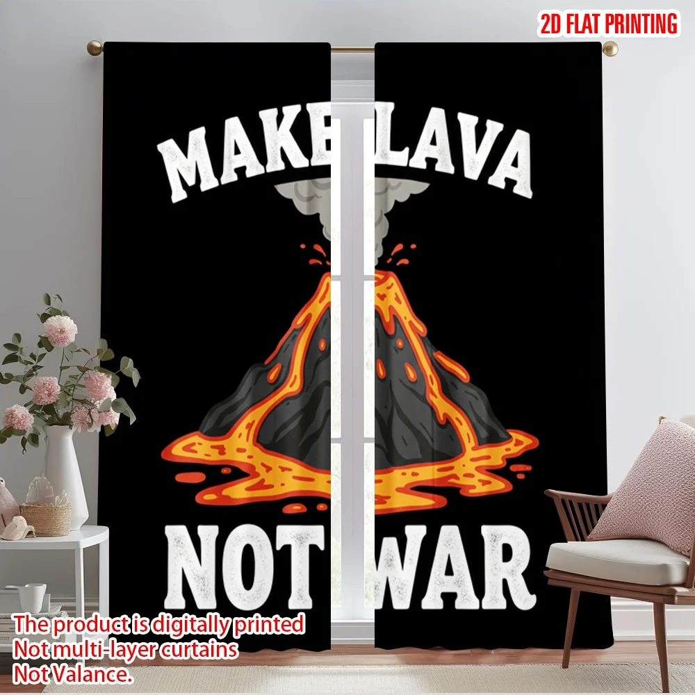 

2pcs 2D flat printing Window Drapes Make Lava Not War Volcano Heart Polyester Without Electricity Party Decorations Use for