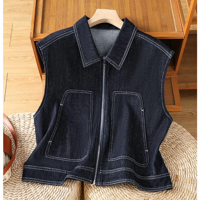

Новая осенняя женская джинсовая куртка-жилет 2026 года: модная, без рукавов, свободного кроя, короткая, синяя, повседневная, из денима