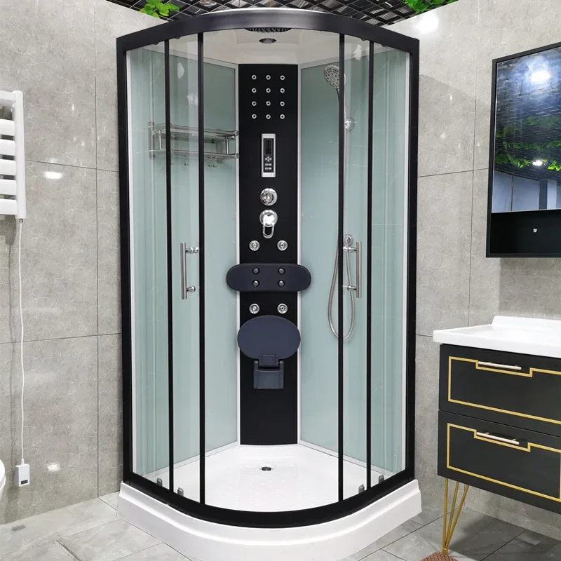 

Дуговая перегородка с высокой раковиной, встраиваемая черная рамка для ванной комнаты, душевой комнаты, ванной комнаты, раздвижная дверь из закаленного стекла