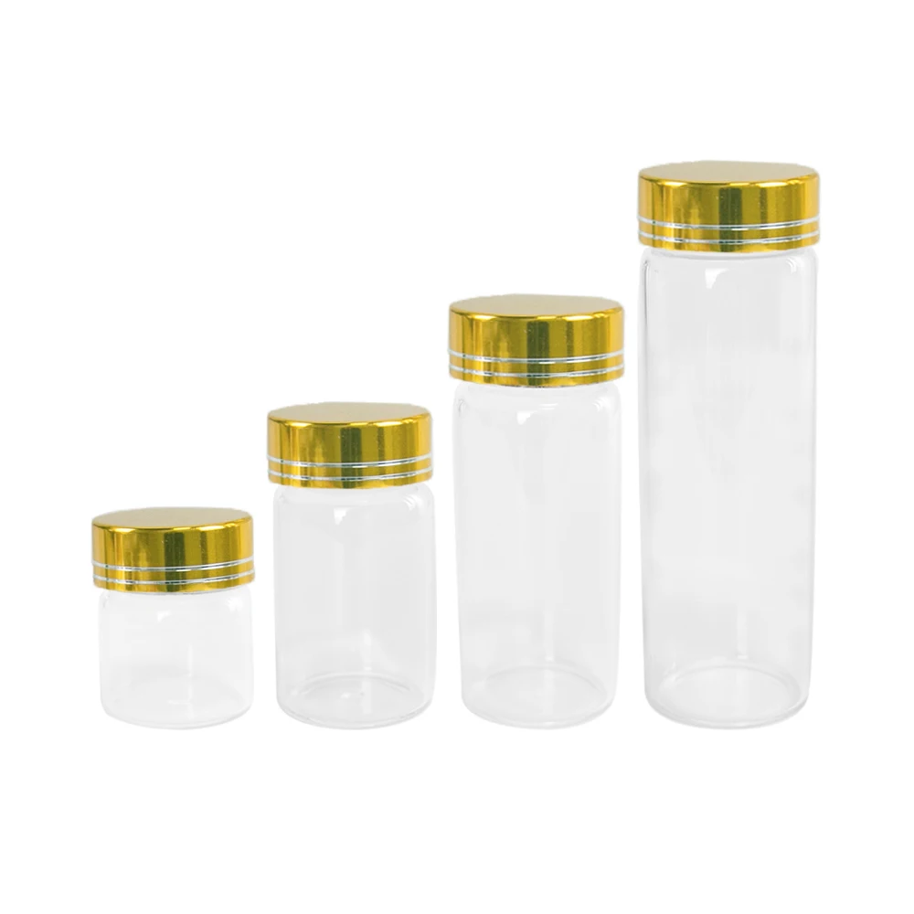 6Pcs Clear Glass Bottles Empty 50ml 80ml 100ml 150ml Process Tank Golden Tangent of Spiral Plastic Cover Fashion Design Vials