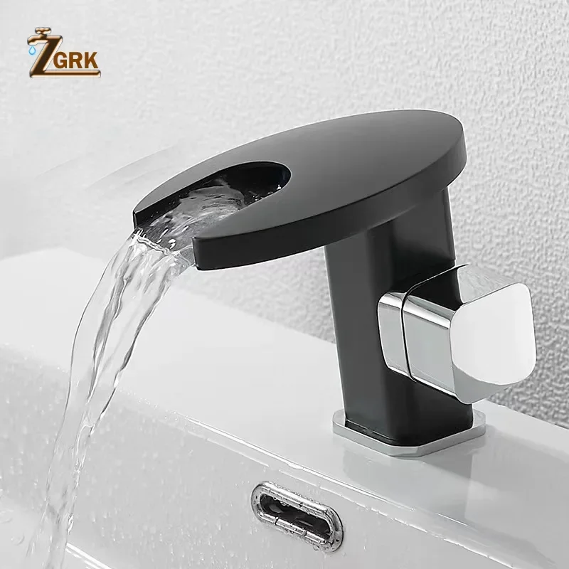 Waterfall Faucet LED Light Intelligent Basin Mixer Tap Color Changing Temperature Sensitive Bathroom Faucets Single Hole