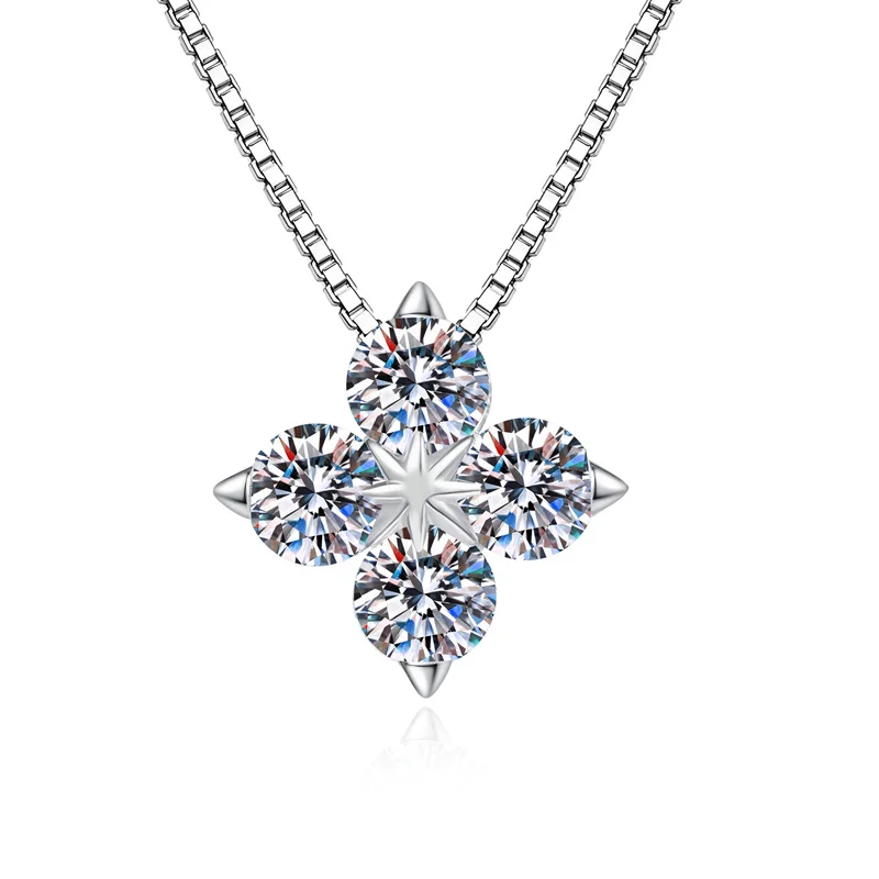 

ZFSILVER Fashion Trendy Classic 925 Silver Moissanite Lucky Clover Necklace For Charm Women Accessories Party Jewelry Gift XL412
