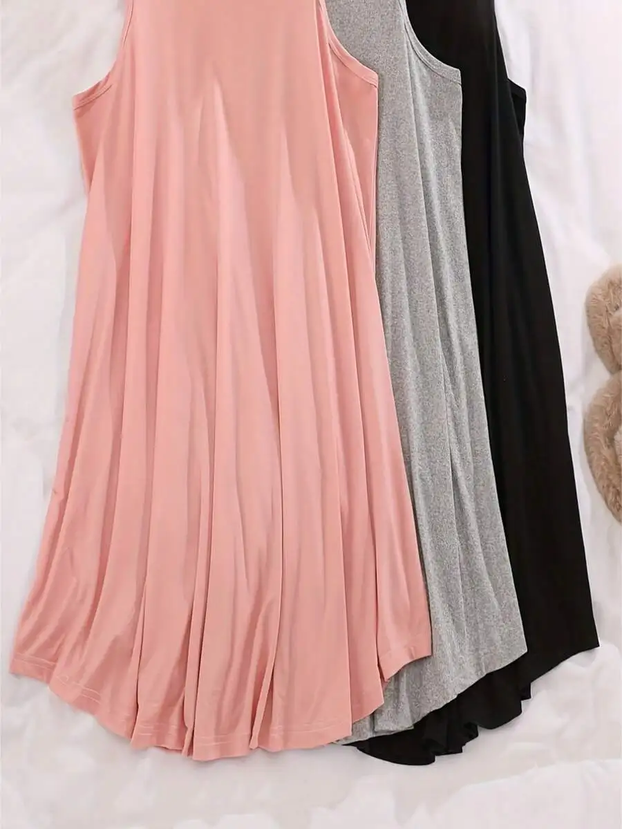 

3pcs Lightweight Breathable Soft Camisole Nightgown Set For Women Casual Loose Sleepwear Spring Summer