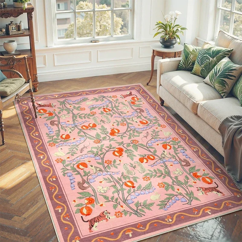 Large Living Room Carpet Non-slip Floor Mat Machine Washable Carpet Soft Comfortable Tiger Floral Bedroom Rug Home Decor Rugs