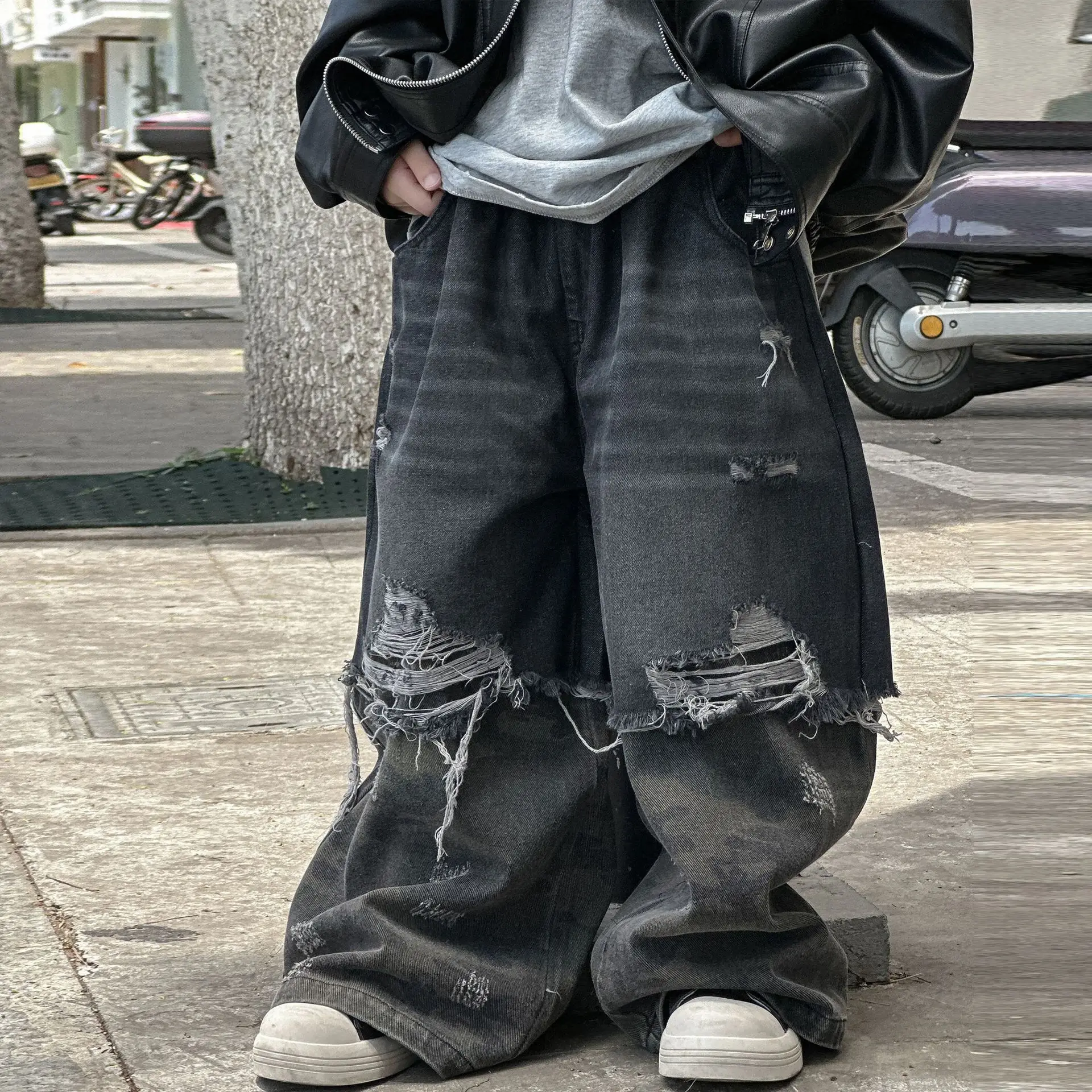 

Children Clothes Boys Trendy Cool Ripped Jeans Wide-leg Pants Autumn 2025 Spring and Autumn New Style American Retro Long Pants