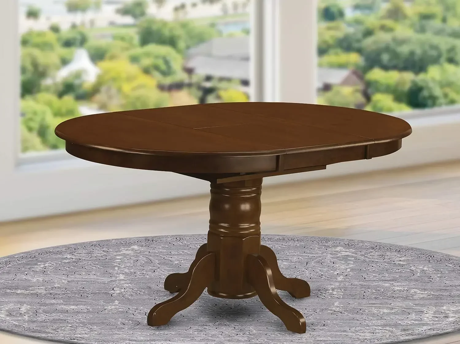 KET-ESP-TP Kenley Dining Room Table - an Oval Solid Wood Table Top with Butterfly Leaf & Pedestal Base, 42x60 Inch, Espresso