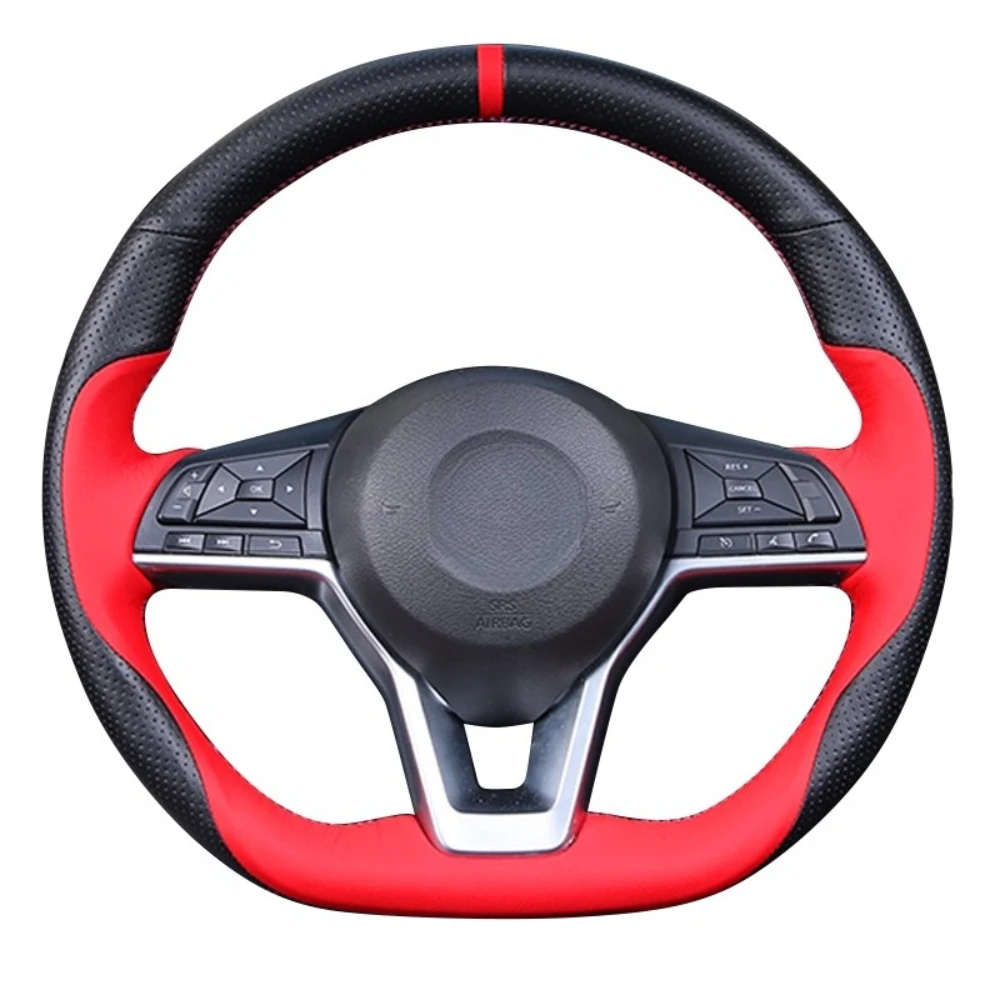 

Hand Stitched non-slip black red genuine Leather Car Steering Wheel Cover For Nissan X-Trail Qashqai Rogue (Sport) 2017-2019