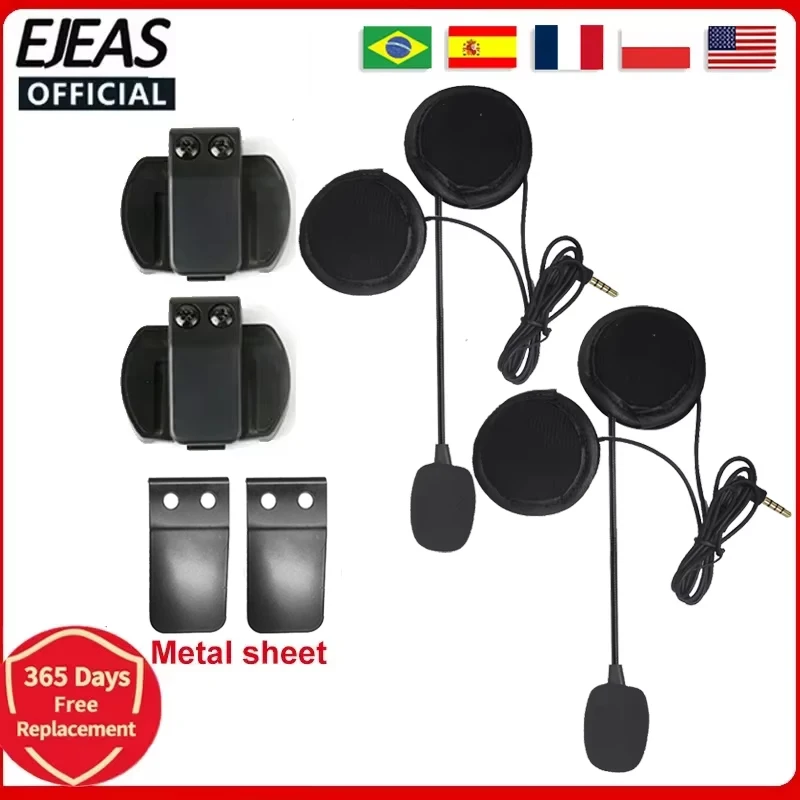 EJEAS 3,5mm enchufe de Audio micrófono altavoz auriculares y casco intercomunicador Clip para interfono de motocicleta V4 V6 + hoja de Metal