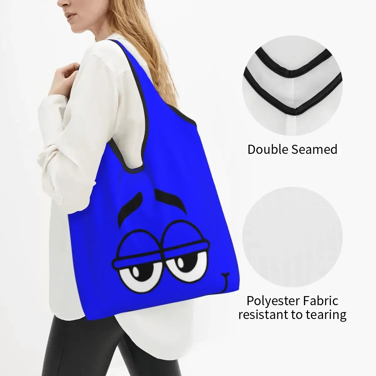 Recycling Cartoon Chocolate Blue Candy Faces Shopping Bag Women Tote  Portable Groceries Shopper s