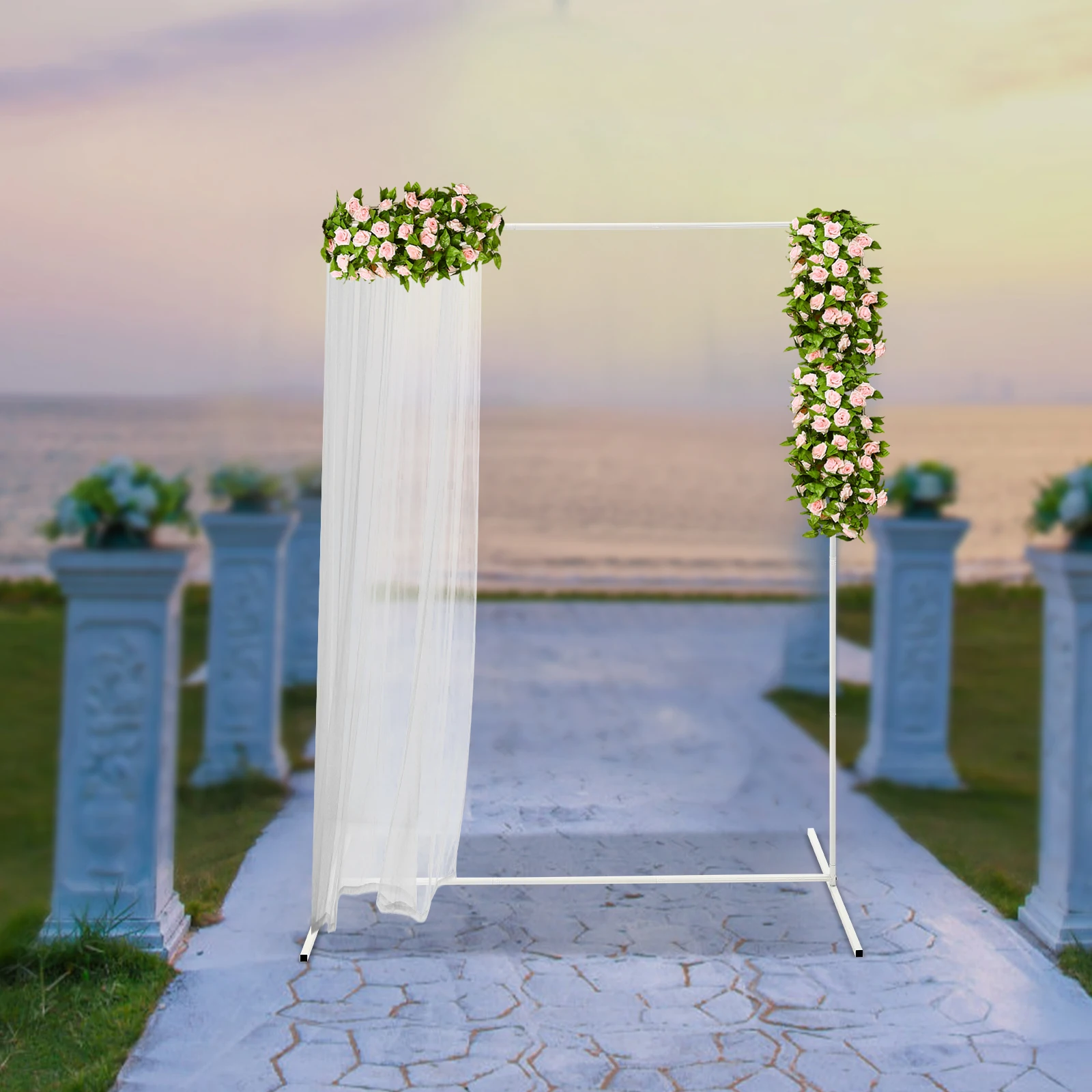 Casamento Pole Bracket com Pull Rod e Elastic Cloth Cover, Suporte Branco, Pink Cover, 1.5x2m