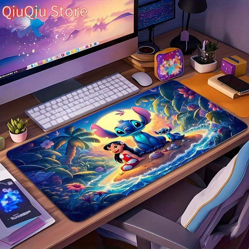 

1pc Stitch & Lilo Moon Theme Gaming Mouse Pad - Large, Non-Slip Rubber Base, Washable Desk Mat for Office & Home, Vibrant Tropic