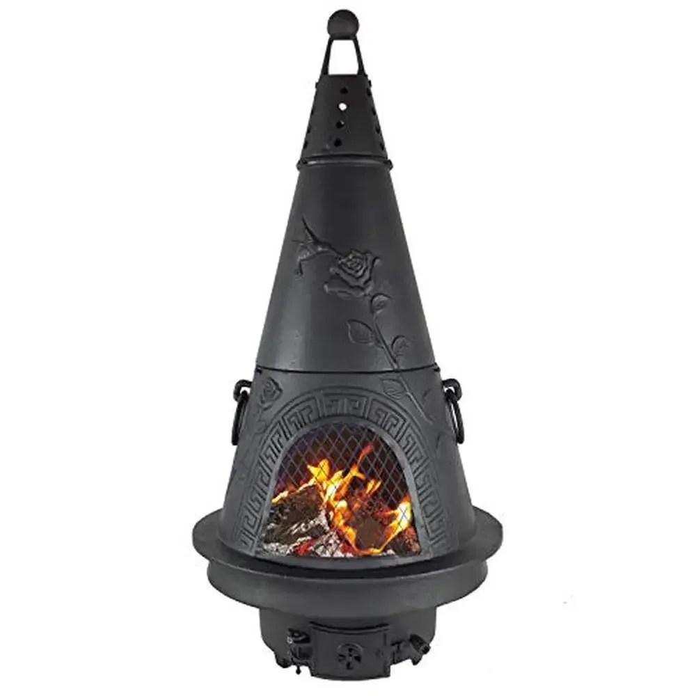 Garden Cast Aluminum Chiminea Charcoal Fire Pit Burn Logs Emergency Heat Source Easy Assembly Cone Shape 22