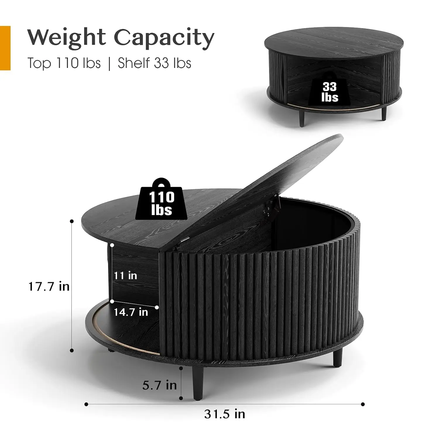 Round Coffee Table with Storage, 31.5