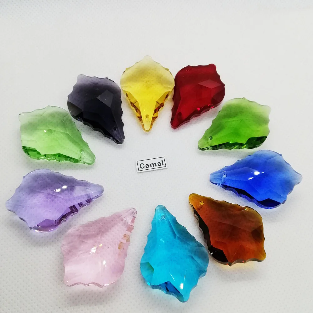 

Camal 10Pcs 38mm Colorful Maple Leaf K9 Crystal Glass Prism Pendants SunCatcher Lamp Lighting Chandelier Part Hanging Home Decor