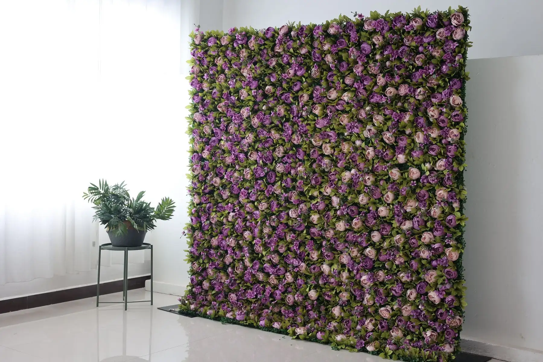 Royal Series Luxury 3D purple artificial rose and eucalyptus leaf fabric flower wall, wedding background, party props