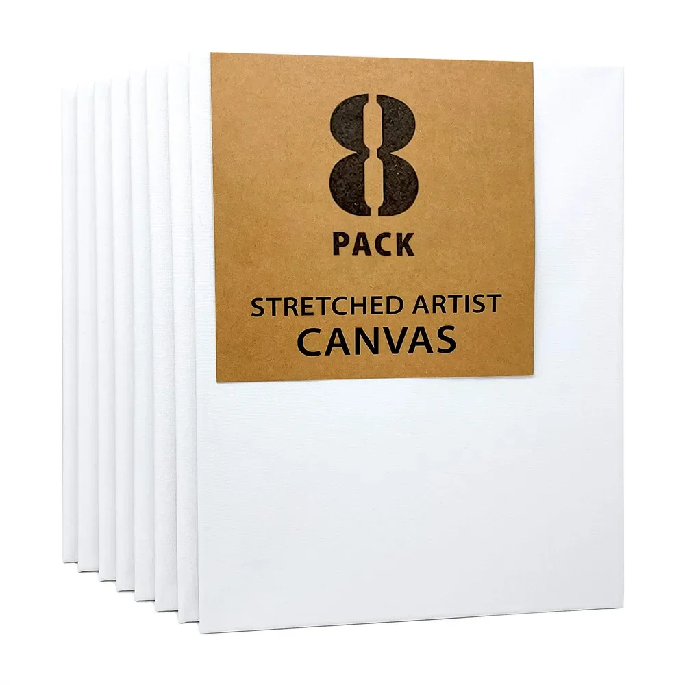 Set of 8 Blank Stretched Cotton Canvas On Square Wooden Frames for Painting Decorating Both Oil and Acrylic Paints Watercolor