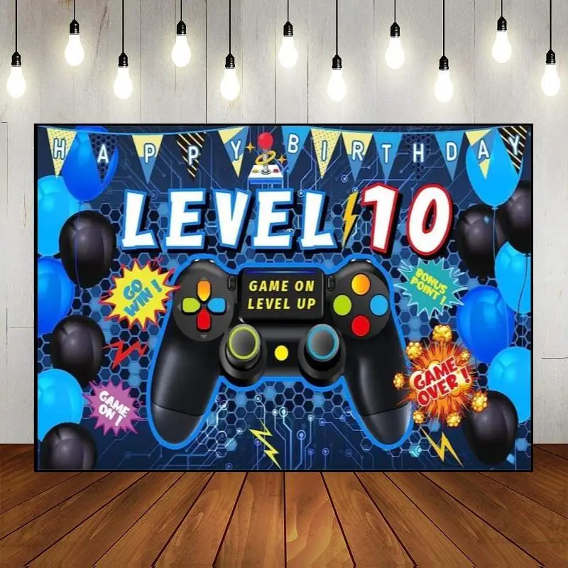 

Happy 10st Birthday Party Boys And Girls Game Theme Photography Backdrop Background Banner Decor Wall Custom Baby Shower