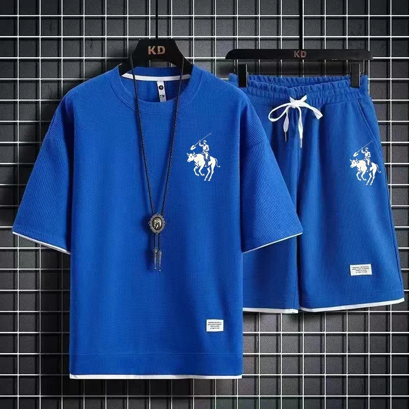 2026 New Summer Breathable Men's Short Sleeve T-Shirt and Shorts Two-Piece Set Fashionable Outdoor Casual