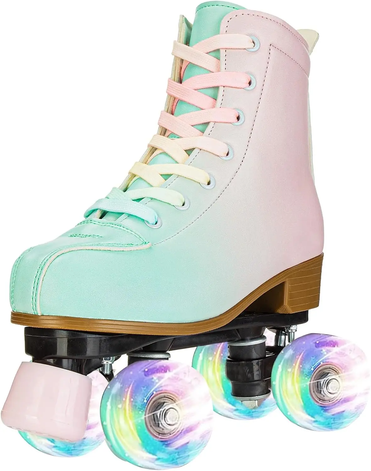 Roller Skates for Girls and Women, Cozy PU Leather Gradient Color Roller Skates with Flash Wheels, Roller Skates for Beginner