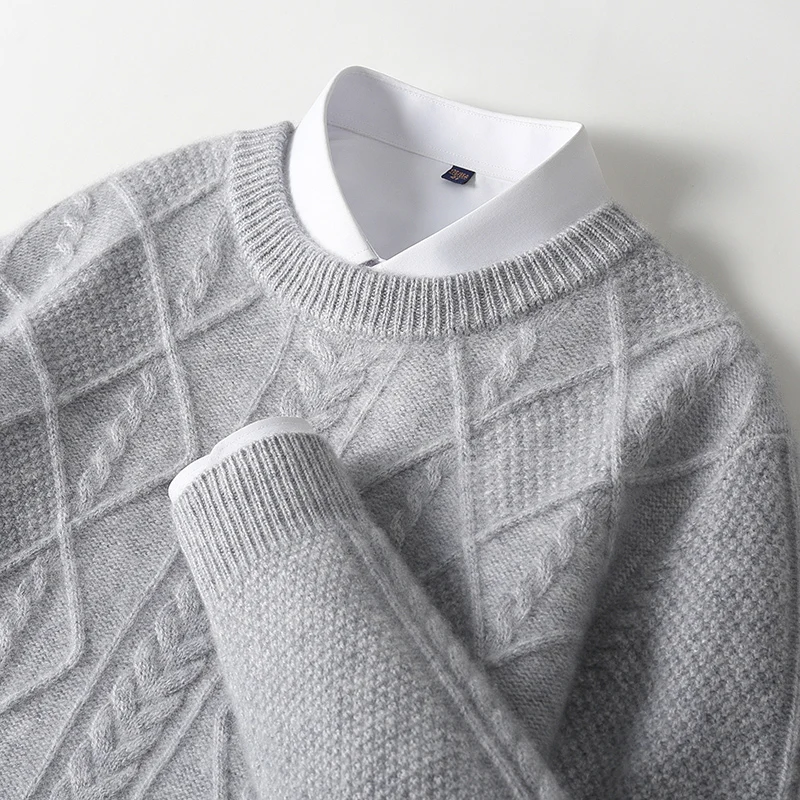 موضة 100% ميرينو الصوف س الرقبة بلون الجاكار الرجال سترة البلوز الكشمير مريحة الدافئة طويلة الأكمام الملابس