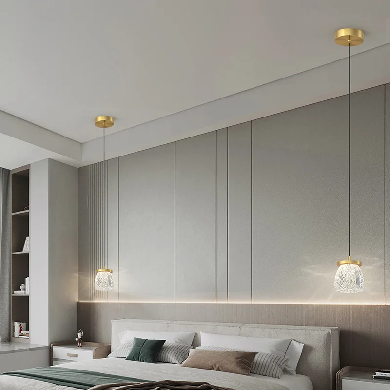 

YEBMLP Copper Chandelier Luxury Acrylic Bedside Hanging Light Gold Black Droplight Dining Kitchen Living Room Decor Pendant Lamp