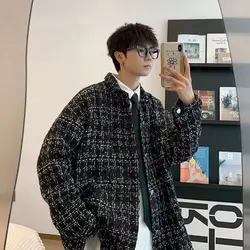 China-Chic Coat Men's New Korean Fashion Loose Casual High Class Small Fragrant Plaid Jacket Top