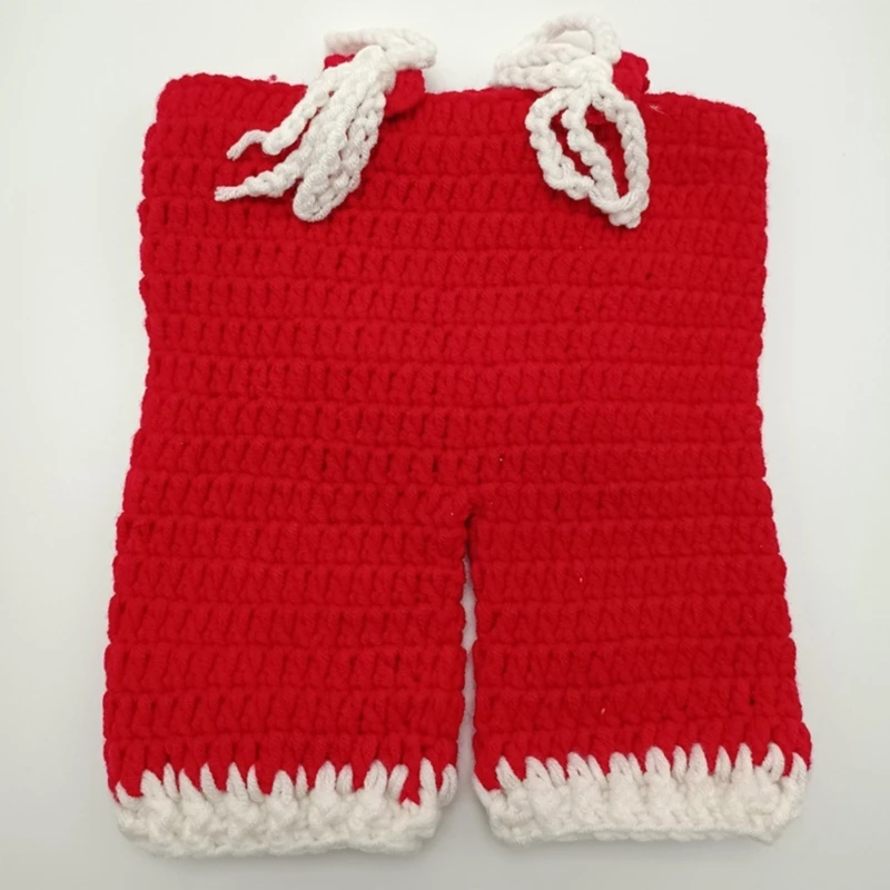 2Pcs/Set Christmas Party 0-3 Months Baby Red Knitted Overalls and Knotted Hat Kits Newborn Photography Outfit for Boys Girls