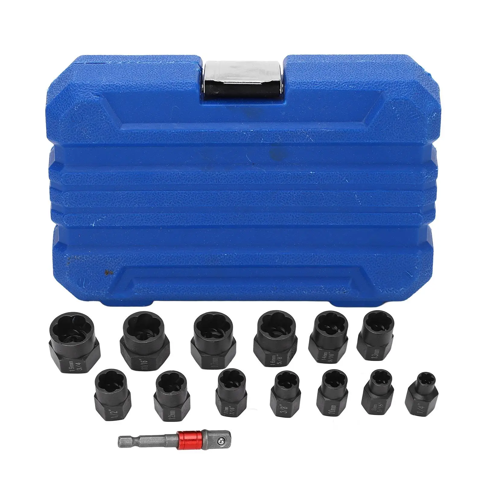 

14Pcs Nut Remover Kit for Damaged Rusty Bolts & Hex Screws, 3/8in Extractor Set