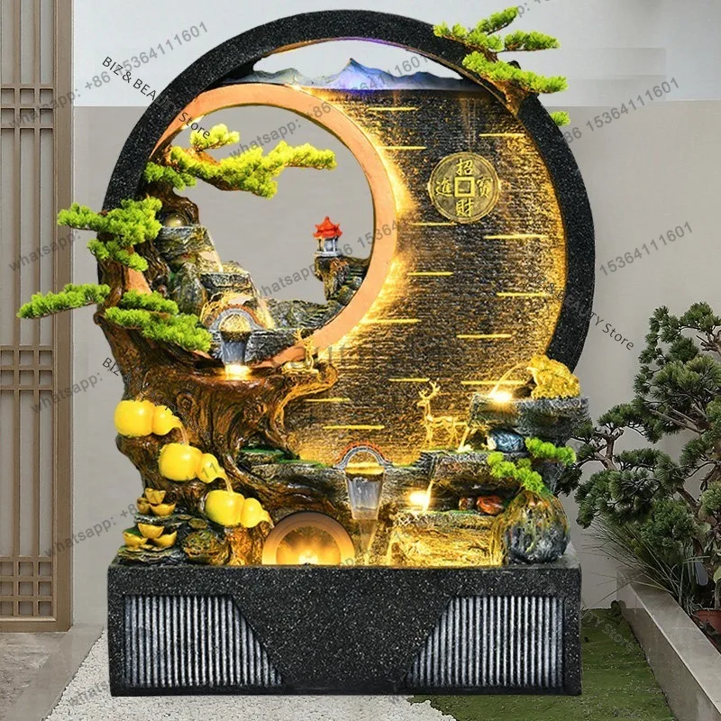FG Large Floor Standing Feng Shui Water Fountain – Indoor Rockery Water Wheel Feature Grand Opening Gifts & Housewarming Decor J