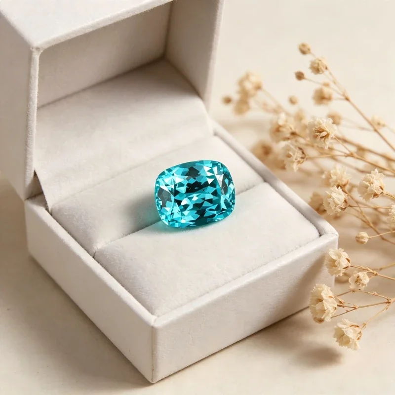 Paraiba Rectangle Cushion Shape Artificial Gemstone Neon Blue Color Available Certificate High Quality 5