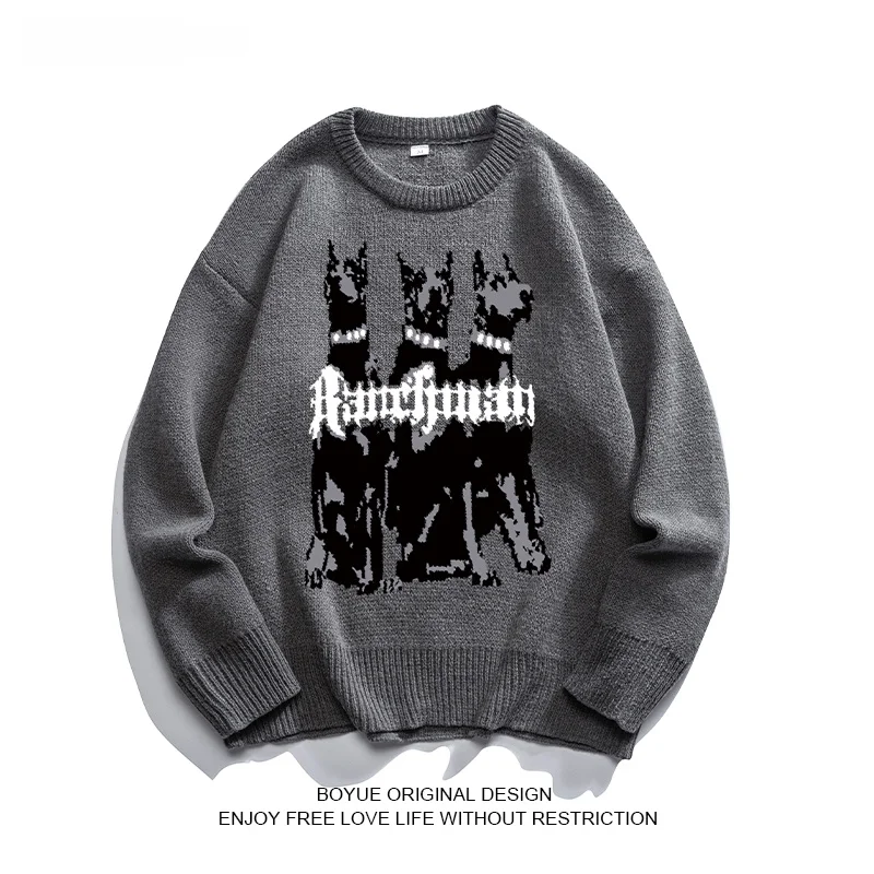 

Boyue College Sle Trendy Print Sweater Casual Youthful Knitted irt for Teenagers Winter Long Sve round Ne Loose Fit