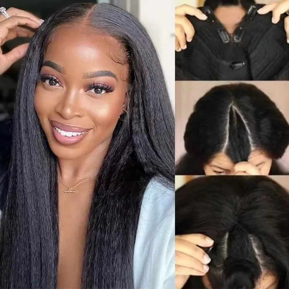 

Kinky Straight V part Wig Human Hair No Leave Out Upgrade U Part Wig Brazilian Human Hair Clip in Glueless Wigs for Black Women