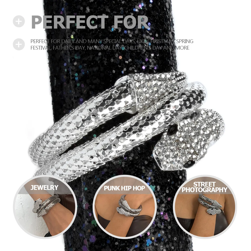 

Snake Bangle Jewelry Punk Rhinestone Adjustable Snake Bracelet Animal Cuff Bangle Fashion Women Wristband Jewelry